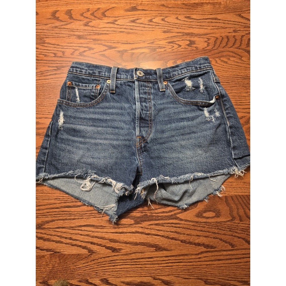 Levi's 501 Jean Shorts Womens Size 27‎ Cut Off Distressed Medium Blue Denim
